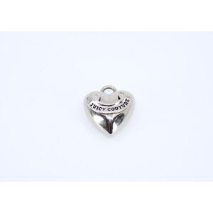А0 Auth Excellent JUICY COUTURE Silver Tone Heart Bracelet Necklace Charm Logo